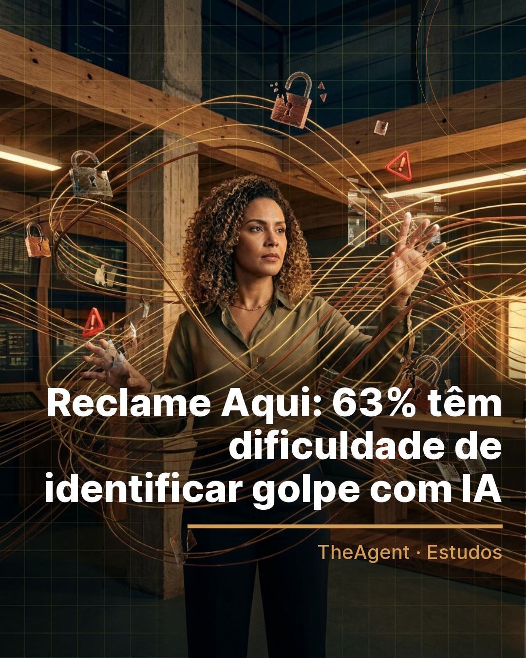 Arte do estudo de Reclame Aqui com o destaque: 63% têm dificuldade de identificar golpe com IA