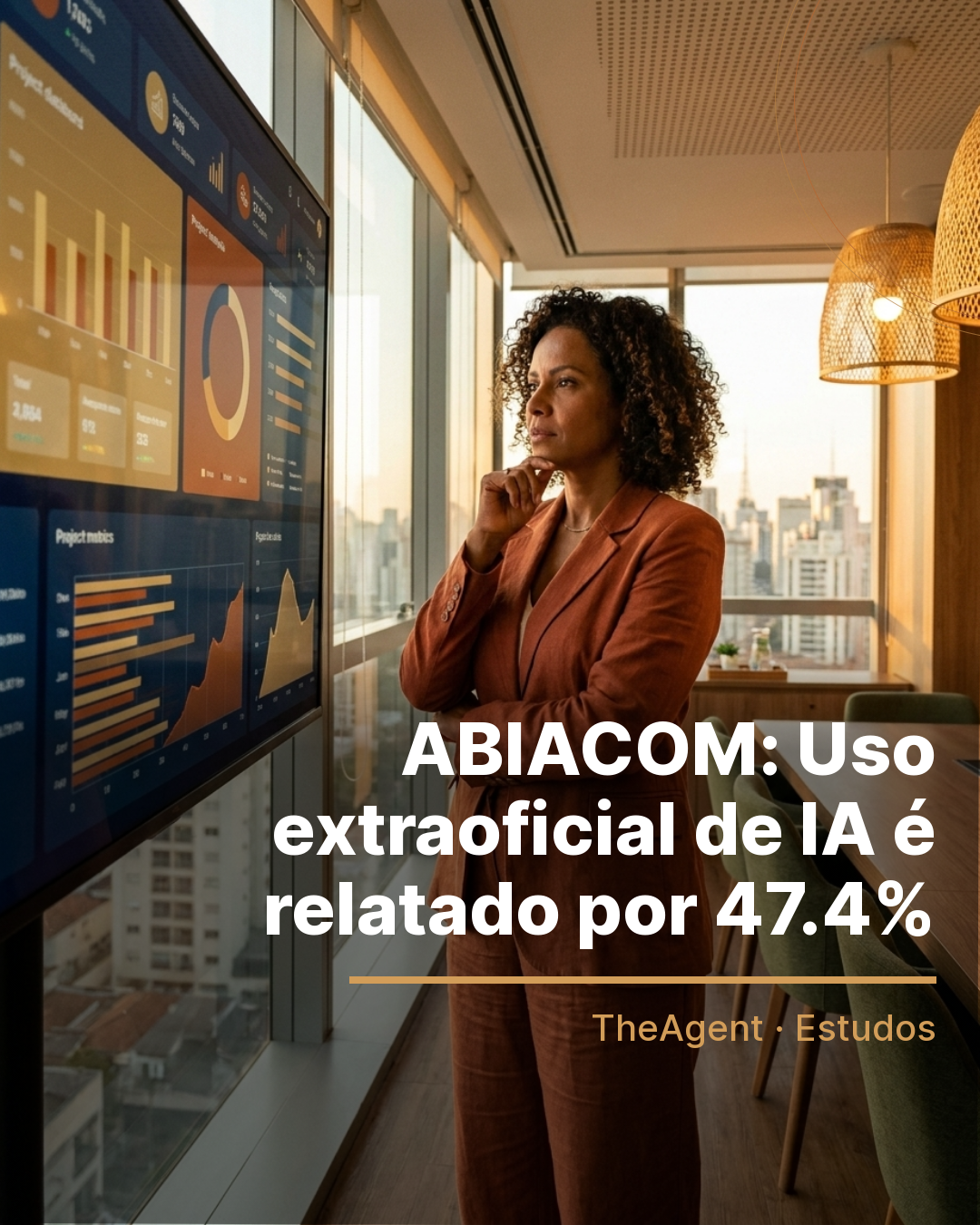 Arte do estudo de ABIACOM com o destaque: Uso extraoficial de IA é relatado por 47.4%