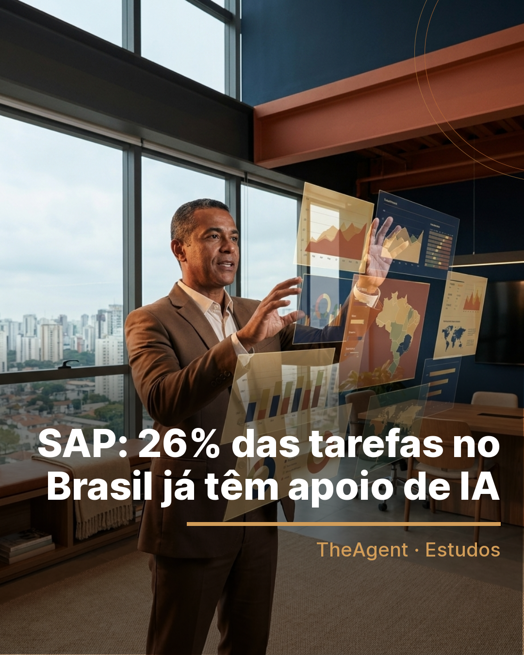 Arte do estudo de SAP com o destaque: 26% das tarefas no Brasil já têm apoio de IA