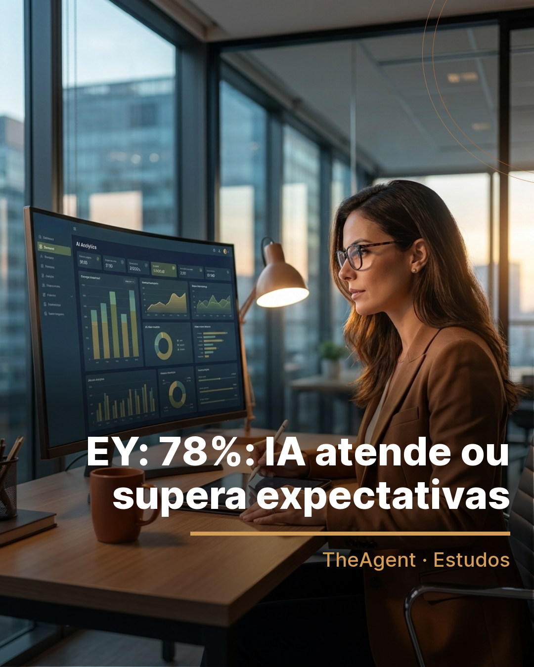 Arte do estudo de EY com o destaque: 78%: IA atende ou supera expectativas