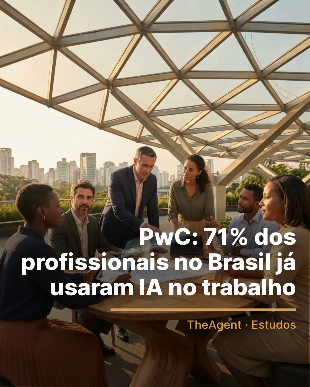 Arte do estudo de PwC com o destaque: 71% dos profissionais no Brasil já usaram IA no trabalho