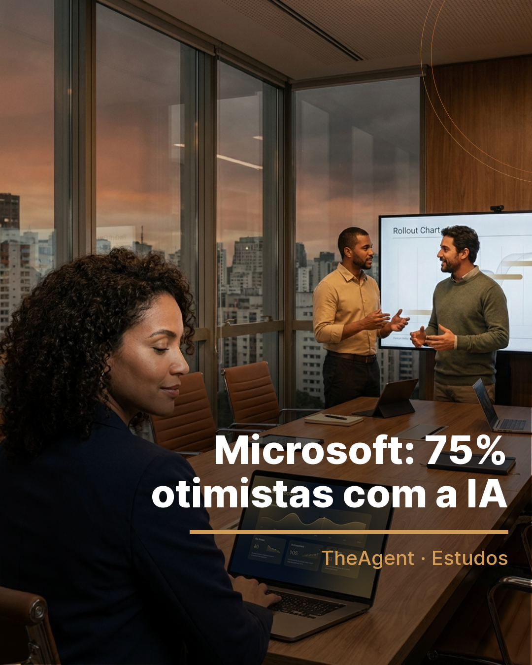 Arte do estudo de Microsoft com o destaque: 75% otimistas com a IA