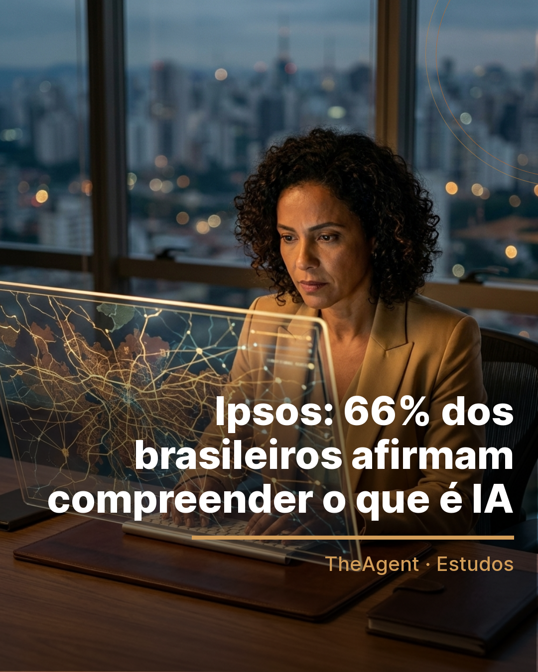 Arte do estudo de Ipsos com o destaque: 66% dos brasileiros afirmam compreender o que é IA