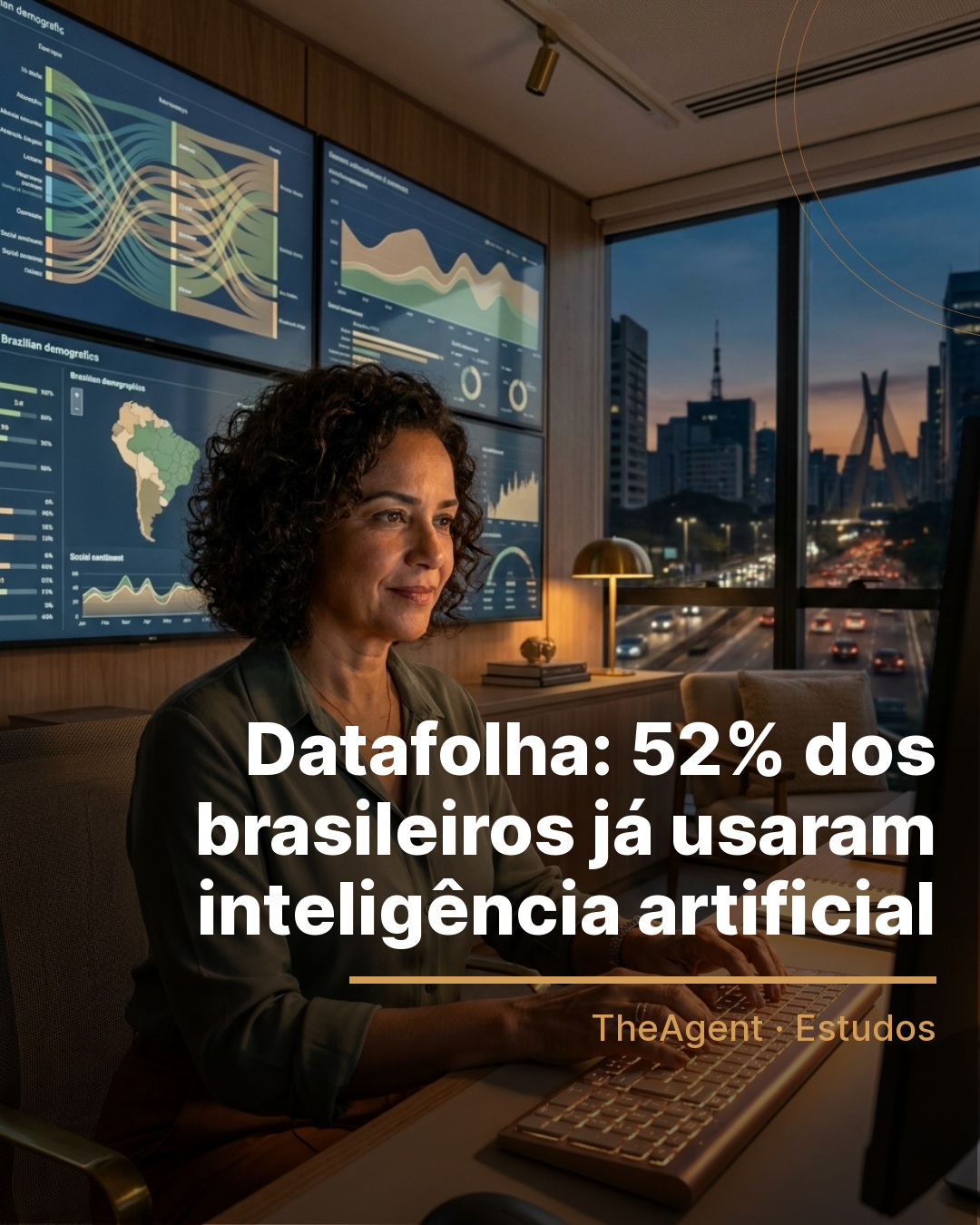 Arte do estudo de Datafolha com o destaque: 52% dos brasileiros já usaram inteligência artificial
