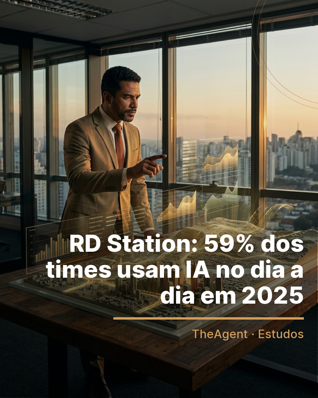 Arte do estudo de RD Station com o destaque: 59% dos times usam IA no dia a dia em 2025