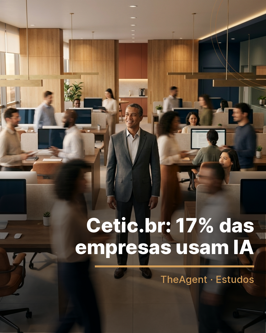 Arte do estudo de Cetic.br com o destaque: 17% das empresas usam IA
