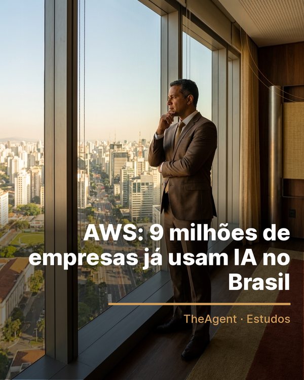 Arte do estudo de AWS com o destaque: 9 milhões de empresas já usam IA no Brasil