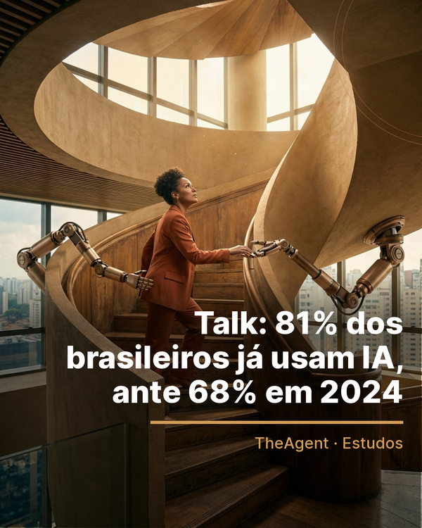 Arte do estudo de Talk com o destaque: 81% dos brasileiros já usam IA, ante 68% em 2024