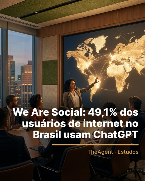 Arte do estudo de We Are Social com o destaque: 49,1% dos usuários de internet no Brasil usam ChatGPT