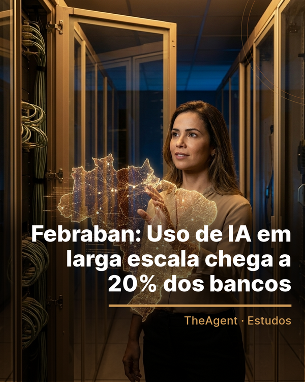 Arte do estudo de Febraban com o destaque: Uso de IA em larga escala chega a 20% dos bancos