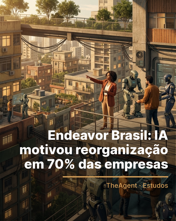 Arte do estudo de Endeavor Brasil com o destaque: IA motivou reorganização em 70% das empresas