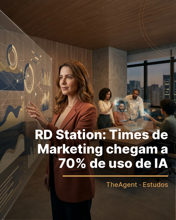 Arte do estudo de RD Station com o destaque: Times de Marketing chegam a 70% de uso de IA