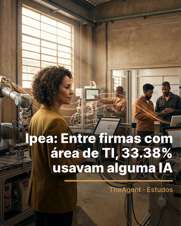 Arte do estudo de Ipea com o destaque: Entre firmas com área de TI, 33.38% usavam alguma IA