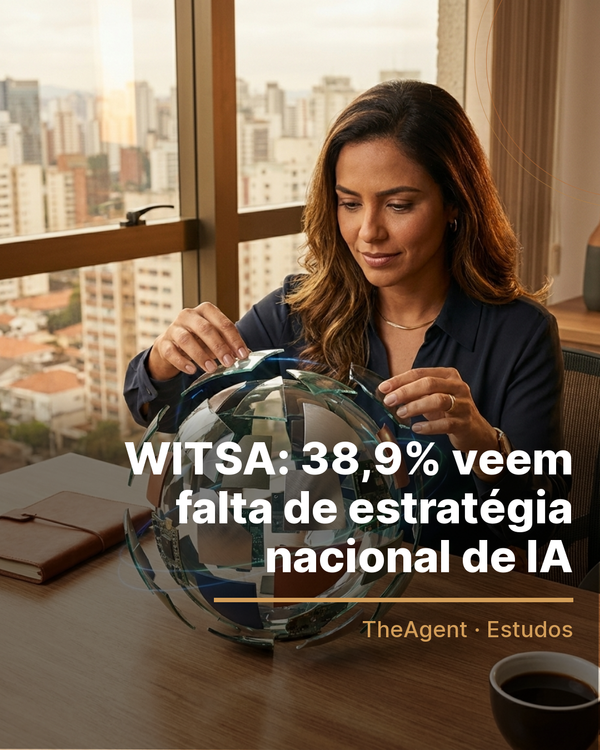 Arte do estudo de WITSA com o destaque: 38,9% veem falta de estratégia nacional de IA