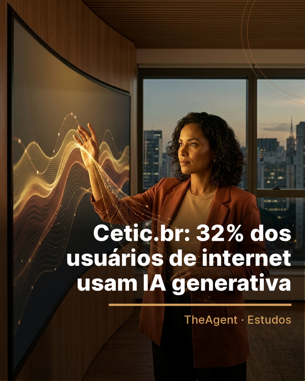 Arte do estudo de Cetic.br com o destaque: 32% dos usuários de internet usam IA generativa