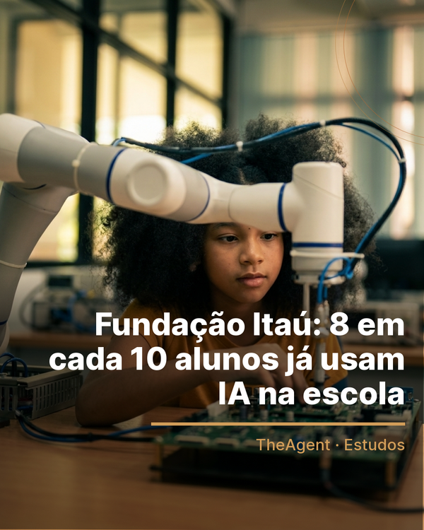 Arte do estudo de Fundação Itaú com o destaque: 8 em cada 10 alunos já usam IA na escola