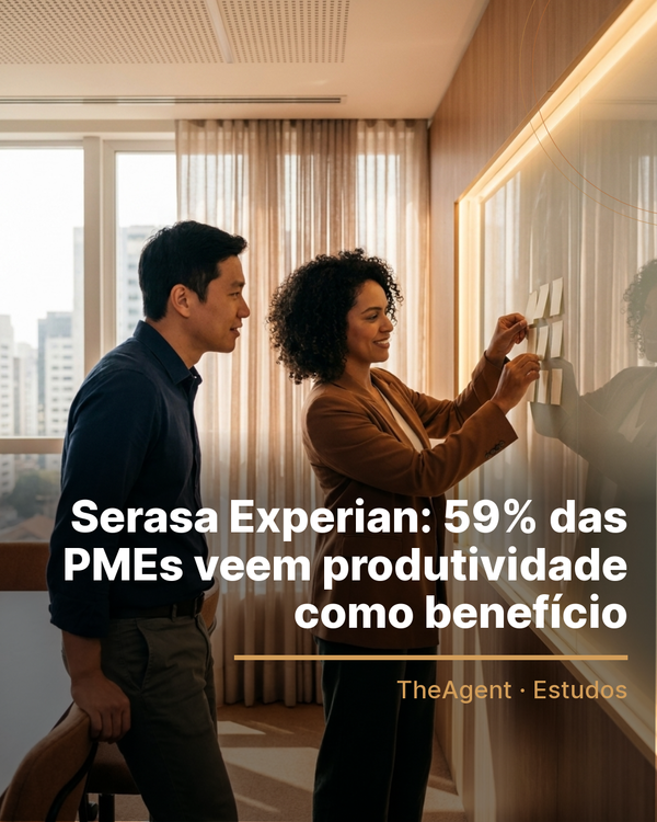 Arte do estudo de Serasa Experian com o destaque: 59% das PMEs veem produtividade como benefício