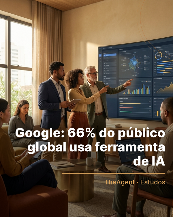 Arte do estudo de Google com o destaque: 66% do público global usa ferramenta de IA