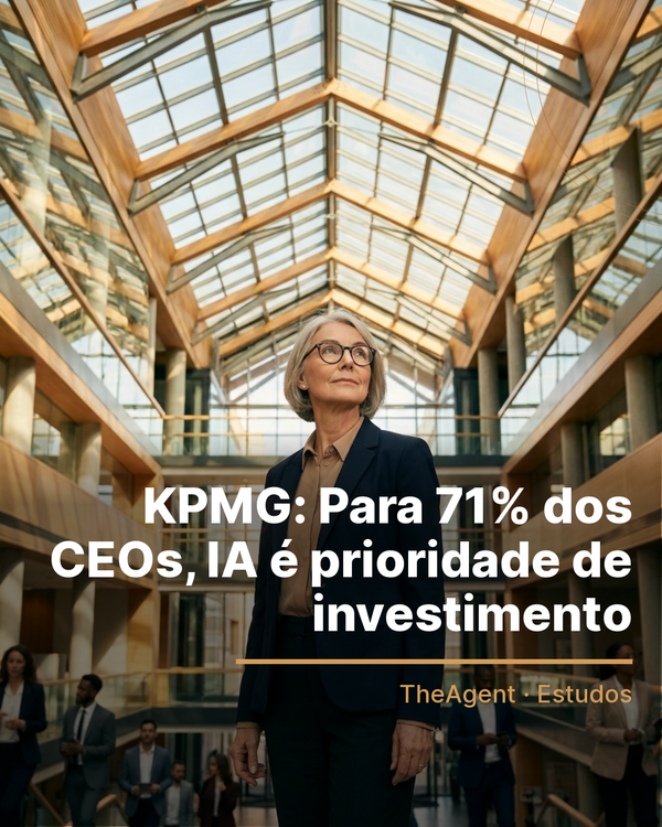 Arte do estudo de KPMG com o destaque: Para 71% dos CEOs, IA é prioridade de investimento