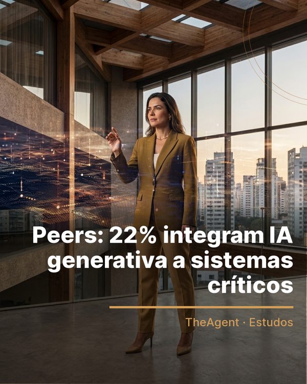 Arte do estudo de Peers com o destaque: 22% integram IA generativa a sistemas críticos