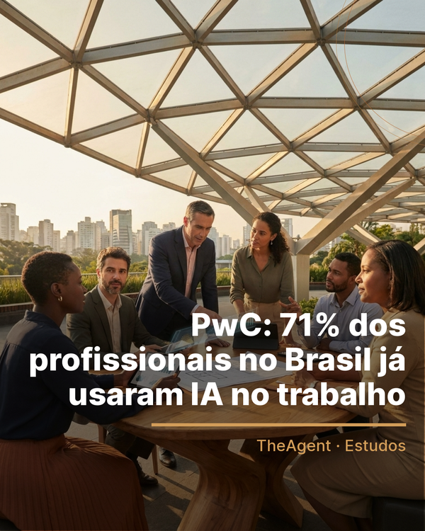 Arte do estudo de PwC com o destaque: 71% dos profissionais no Brasil já usaram IA no trabalho