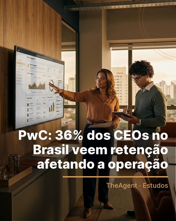 Arte do estudo de PwC com o destaque: 36% dos CEOs no Brasil veem retenção afetando a operação