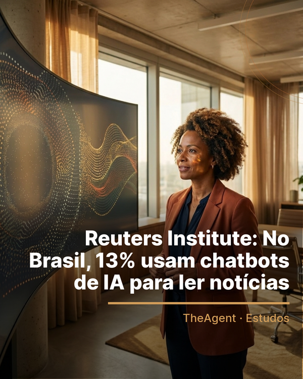 Arte do estudo de Reuters Institute com o destaque: No Brasil, 13% usam chatbots de IA para ler notícias