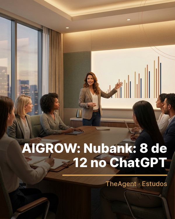 Arte do estudo de AIGROW com o destaque: Nubank: 8 de 12 no ChatGPT